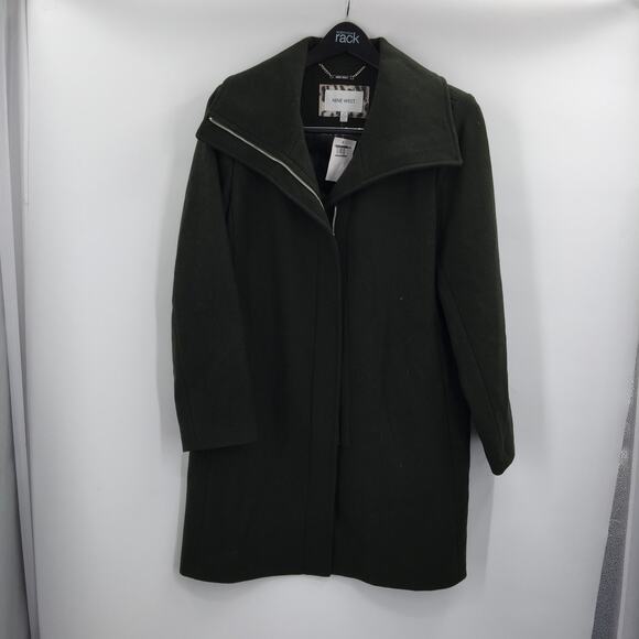 Nine West Wool Blend Winter Coat Jacket Front Full Zip Solid Green Size Large - Picture 3 of 8